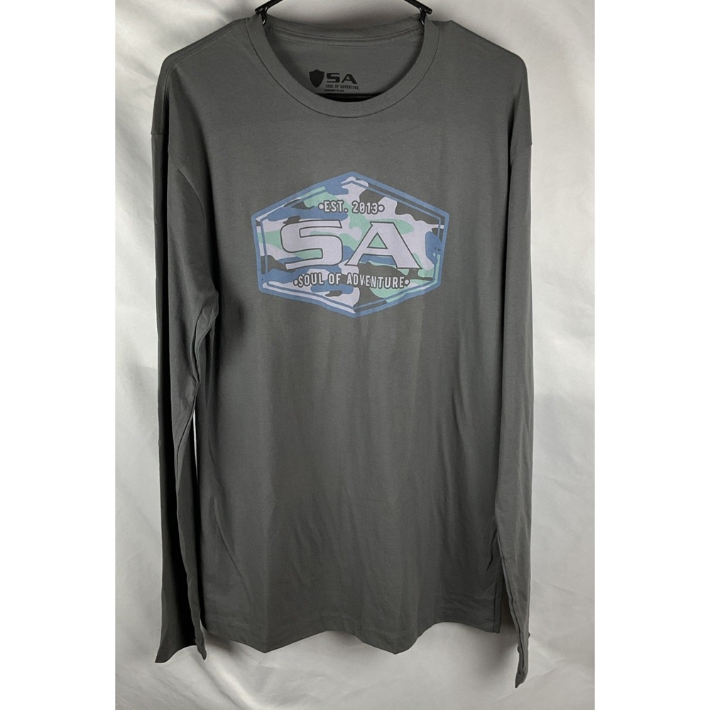 SA Soul Of Adventure Mens Large Gray Long Sleeve Graphic Outdoor T Shirt